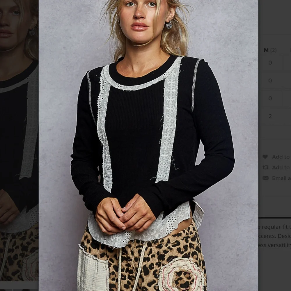 POL “ Tanya 2 “ POL Ribbed Knit with top with Eyelet Patch Detail - Picture 2 of 5